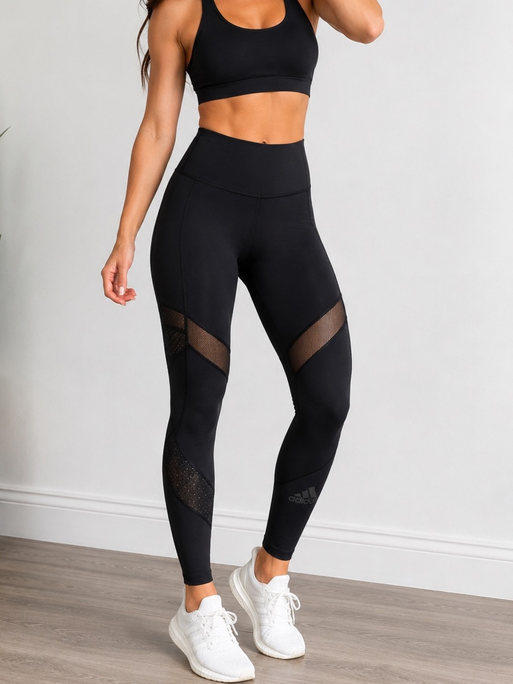 Adidas Black Mesh Panel Leggings | Size Medium